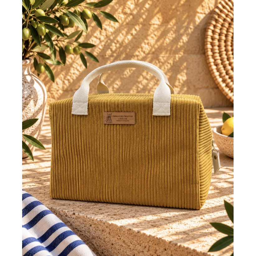 Sac isotherme Ice cube M, "Velours côtelé" camel