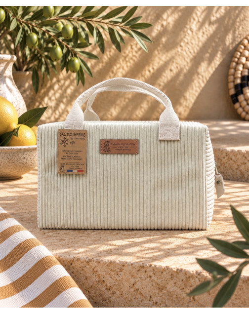 Sac isotherme Ice cube S, "Velours côtelé" écru