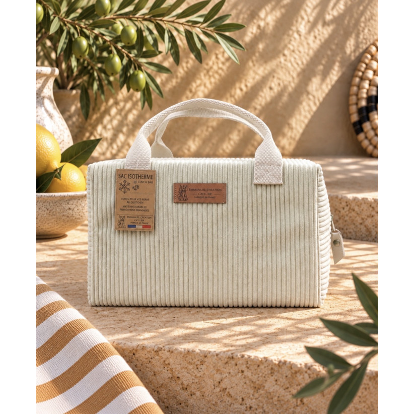 Sac isotherme Ice cube S, "Velours côtelé" écru