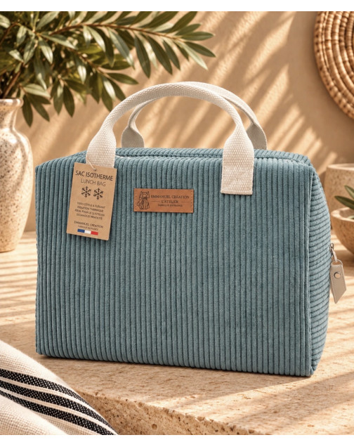 Sac isotherme Ice cube M, "Velours côtelé" céladon