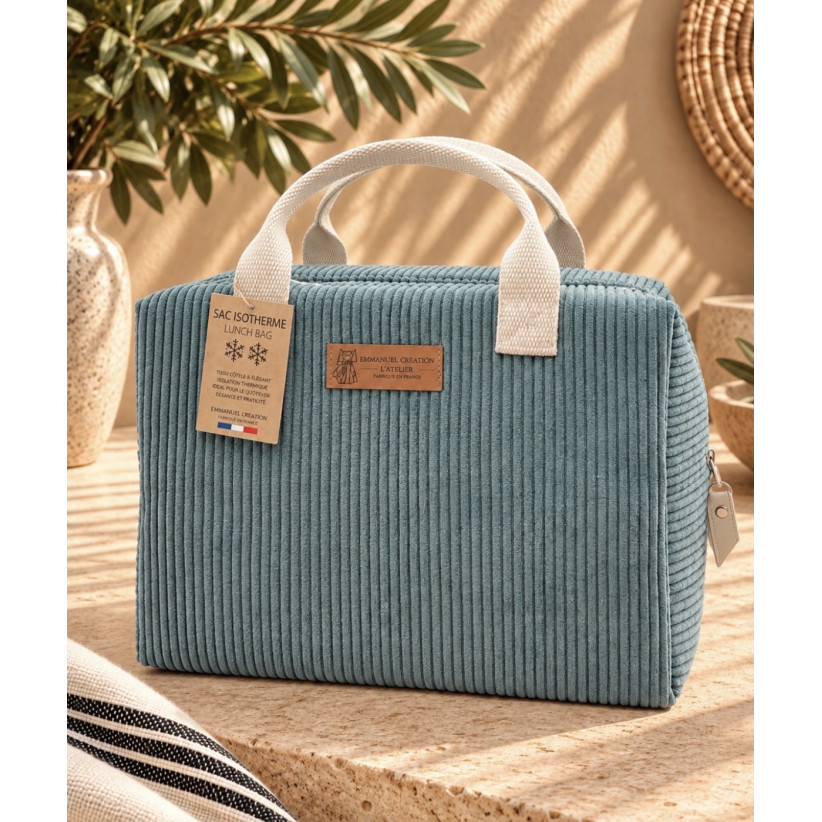 Sac isotherme Ice cube M, "Velours côtelé" céladon