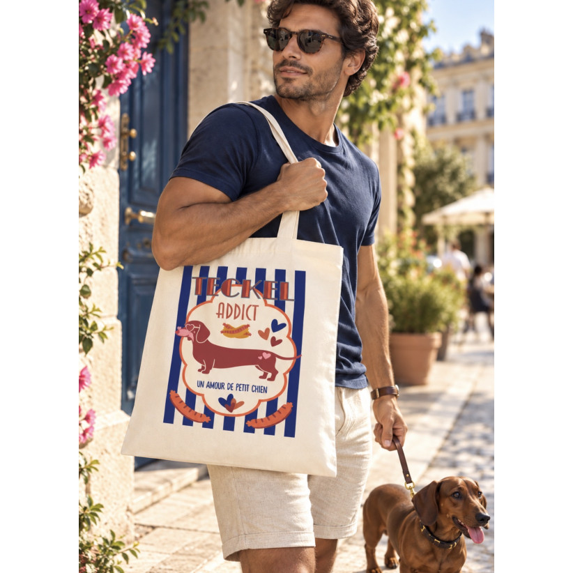 Tote bag, "teckel addict, (marine)