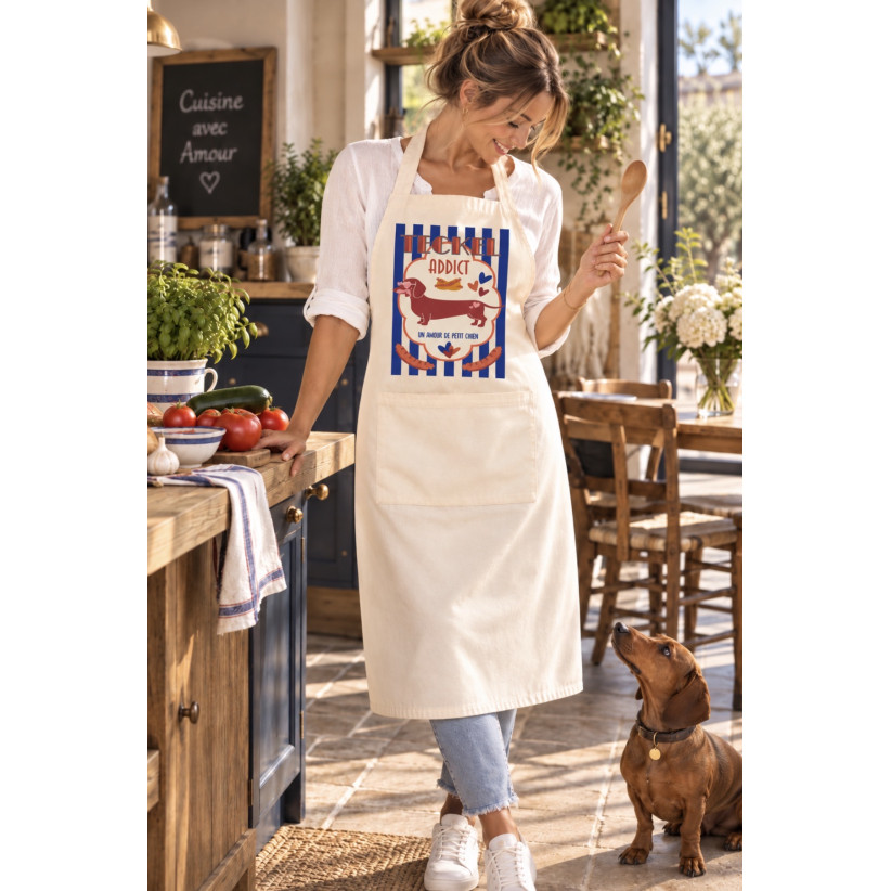 Tablier de cuisine, "Teckel addict" marine