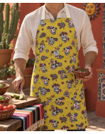 Tablier de cuisine, "Calaveras" moutarde