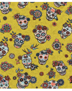 Tablier de cuisine, "Calaveras" moutarde
