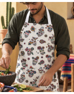 Tablier de cuisine, "Calaveras" blanc