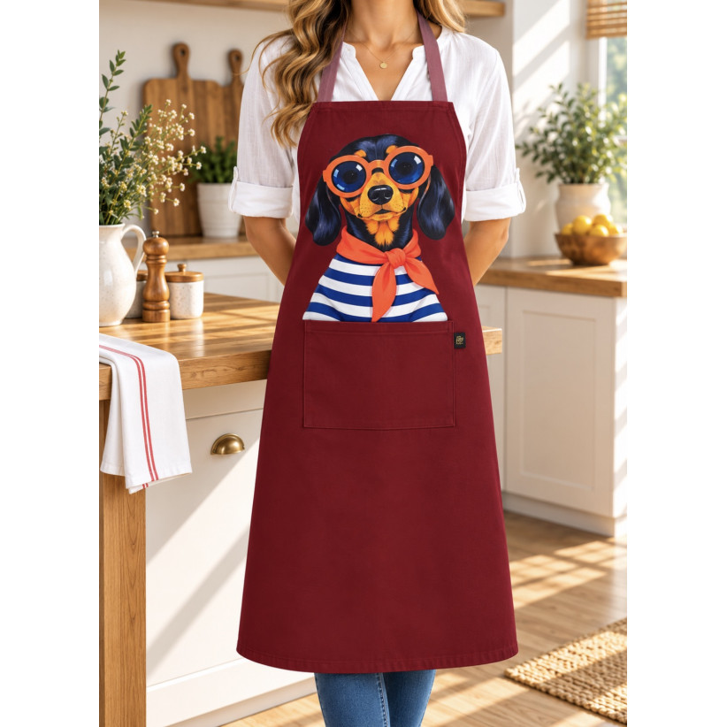 Tablier de cuisine, " Jean Paul", lie de vin