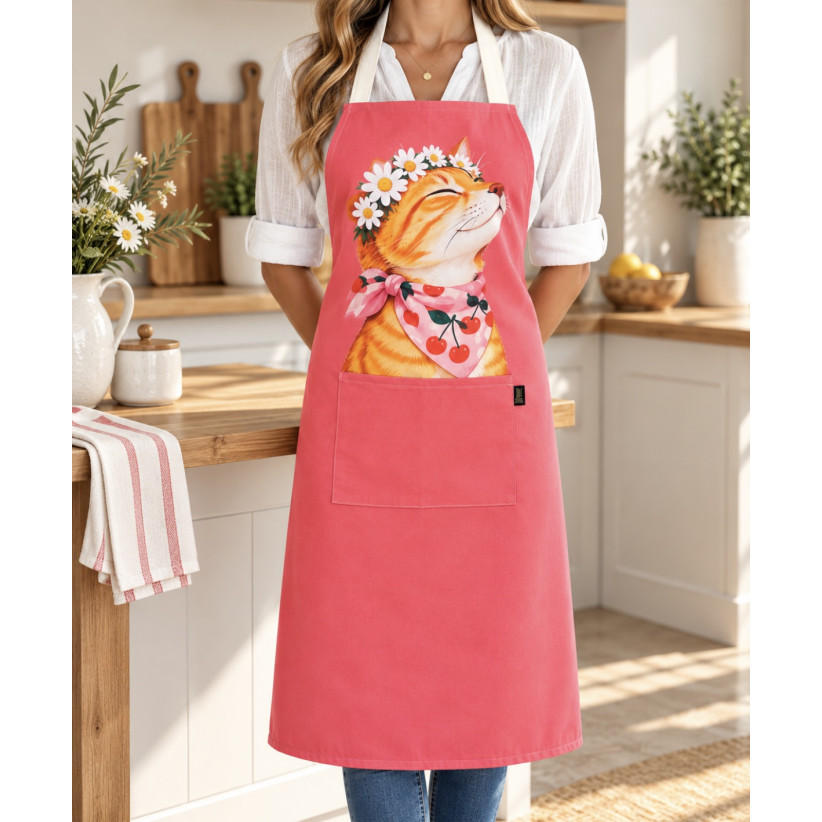 Tablier de cuisine,"Brigitte", fuchsia