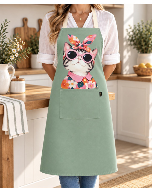 Tablier de cuisine, "Josette", vert d'eau