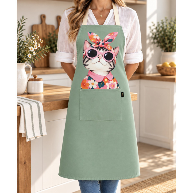 Tablier de cuisine, "Josette", vert d'eau