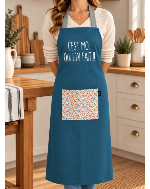 Tablier de cuisine, "C'est moi qui l'ai fait" pétrole