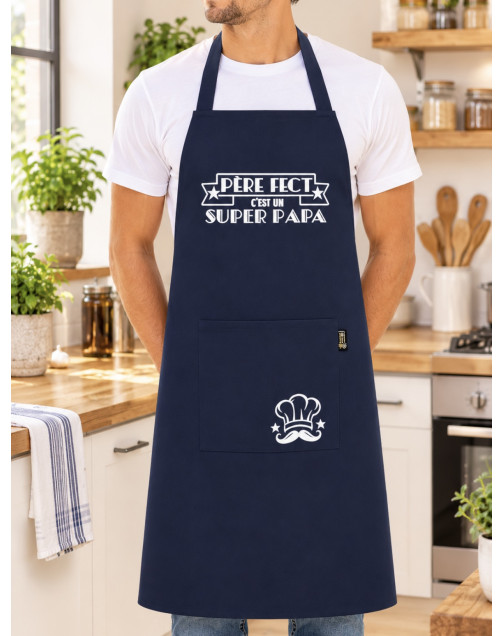 Tablier de cuisine, "Père fect c'est un super papa" marine