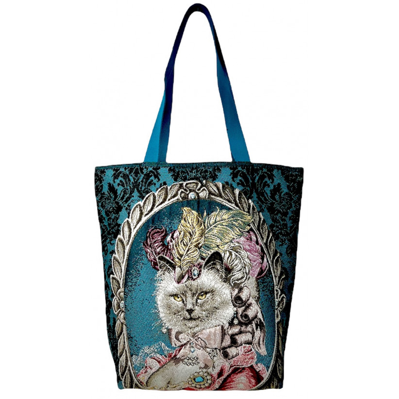 Sac cabas jacquard, "Catherine bleu"
