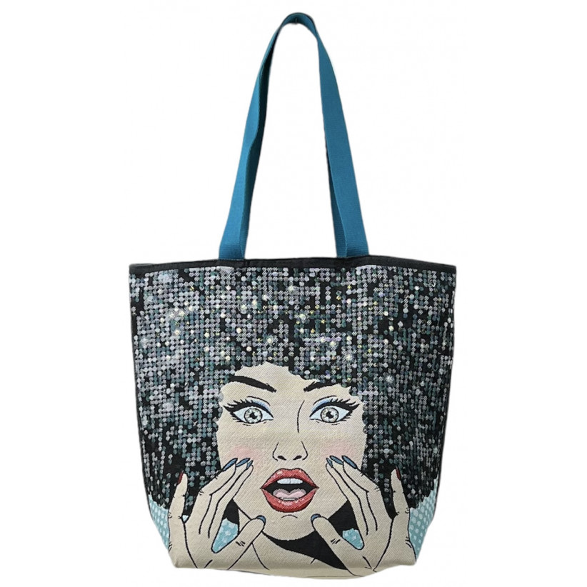 Sac cabas jacquard, "Rhiana blue"