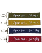 Porte clés sangle, "J'peux pas j'ai rugby"
