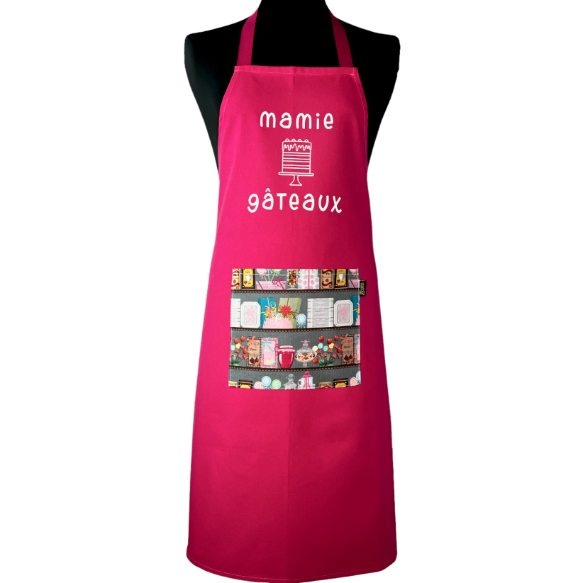 Tablier de cuisine, "Mamie Gâteaux" rose