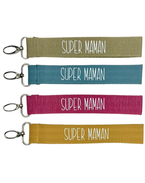 Porte clés sangle, "Super Maman"