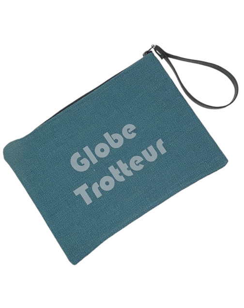 Pochette L, "Globe trotteur" anjou pétrole