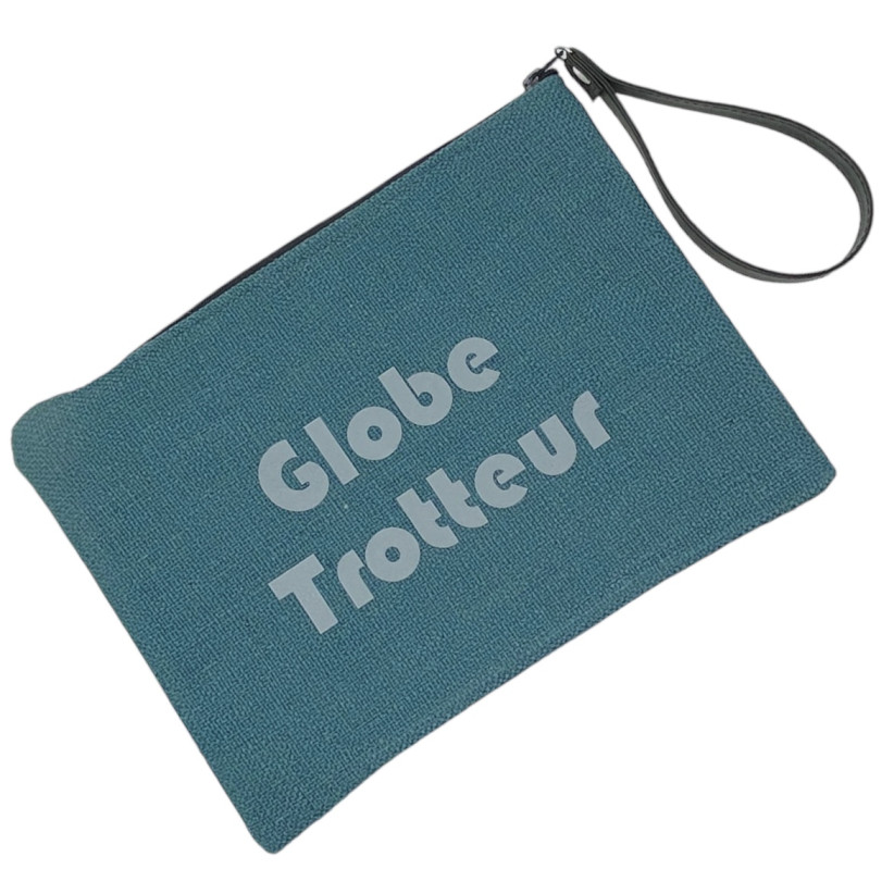 Pochette L, "Globe trotteur" anjou pétrole